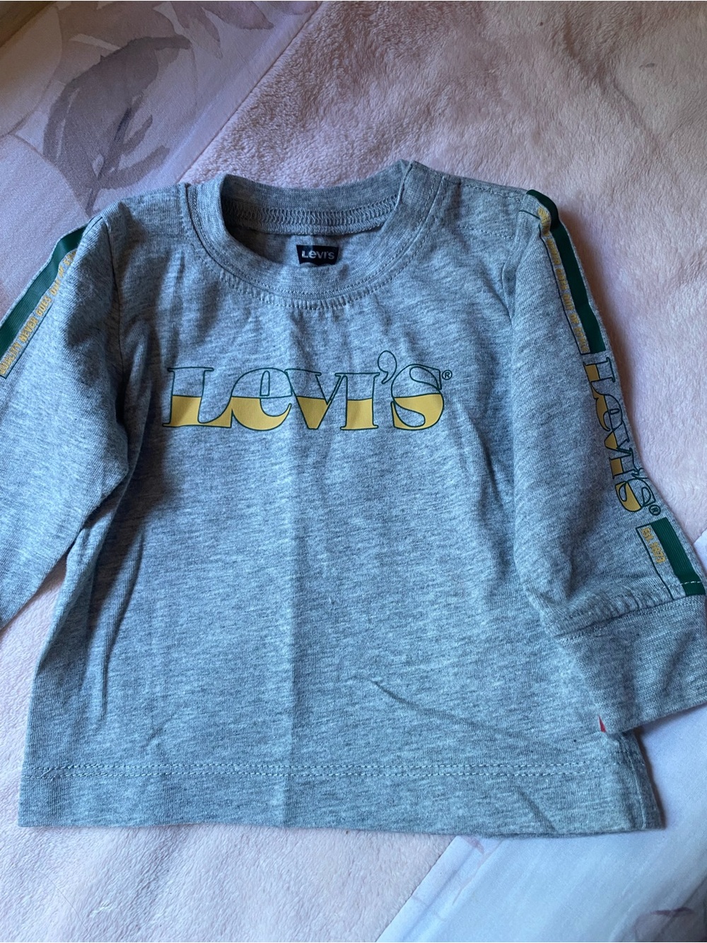 Levi's Gray Long Sleeve Logo Tee with Yellow and Green Accents